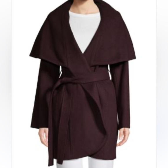 Tahari Jackets & Blazers - Tahari Marilyn Shawl Double Face Wool-Blend Wrap Coat In Merlot Eggplant